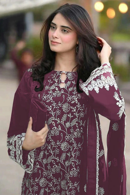 Wine Colour Semi Stitched Faux Georgette Pakistani Suit SM1140274 A