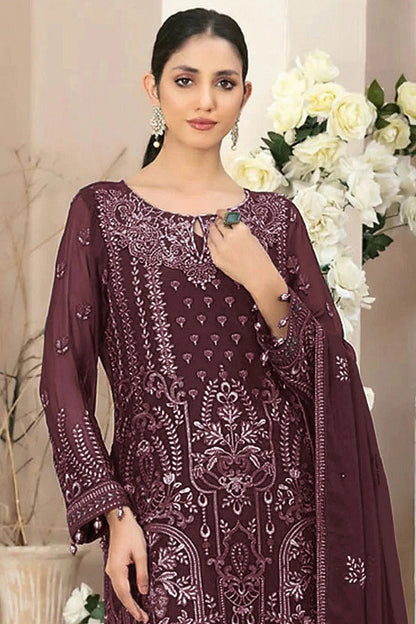Wine Colour Semi Stitched Faux Georgette Pakistani Suit SM1140691 A