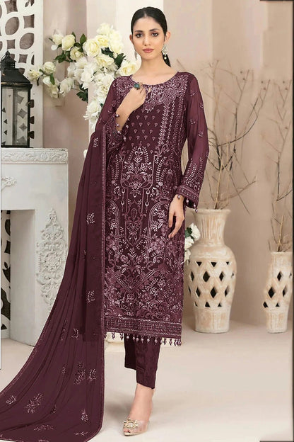 Wine Colour Semi Stitched Faux Georgette Pakistani Suit SM1140691