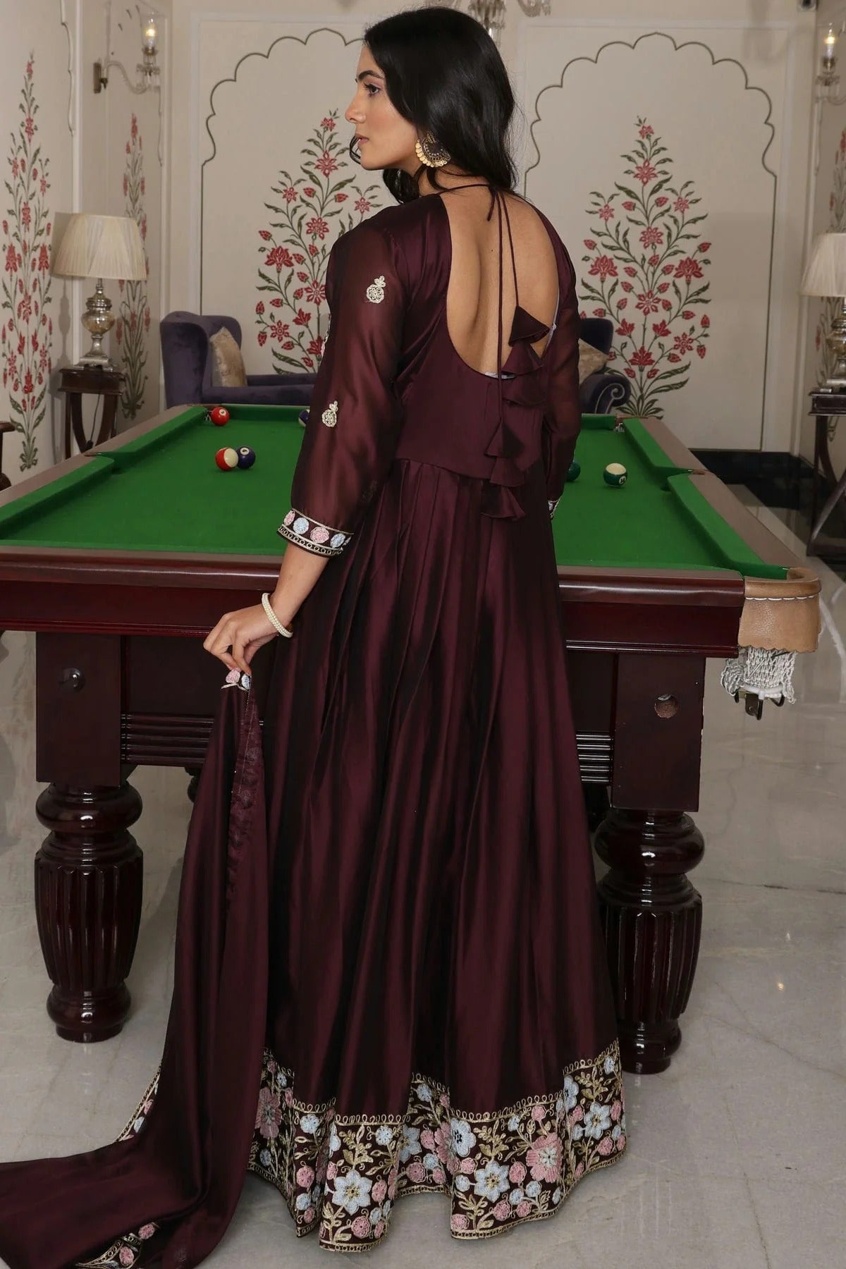 Wine Colour Semi Stitched Rangoli Silk Anarkali Suit SM1170032 B