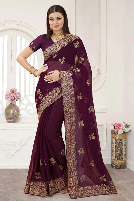 Wine Colour Silk Designer Saree LC1121299
