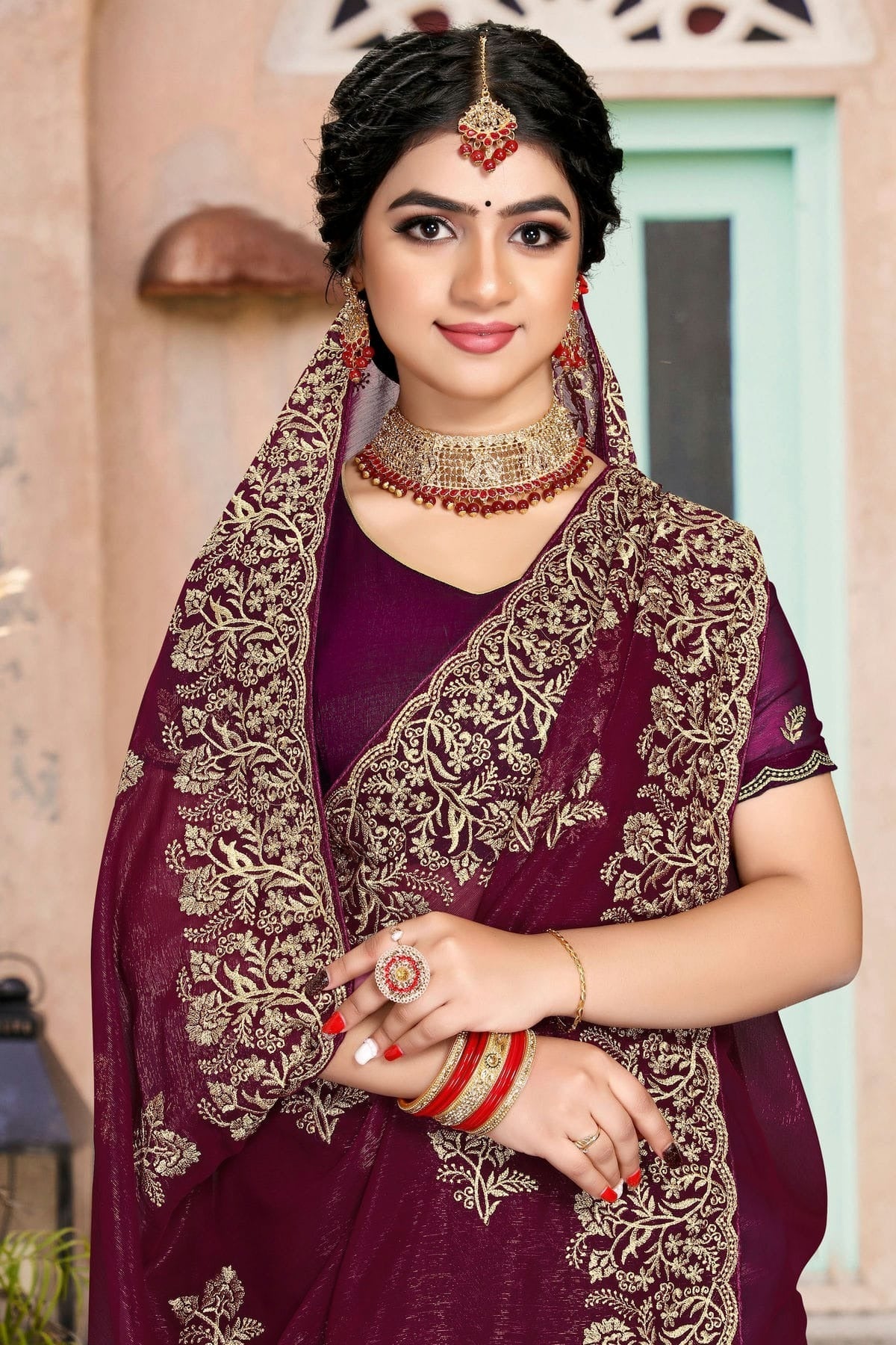 Wine Colour Silk Designer Saree LC1121345 A
