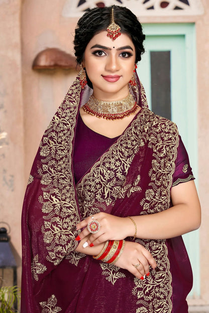 Wine Colour Silk Designer Saree LC1121345 A
