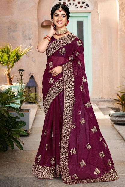 Wine Colour Silk Designer Saree LC1121345