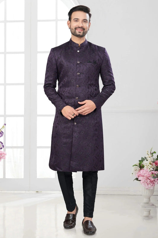 Wine Colour Silk Dupion Sherwani SH1040624