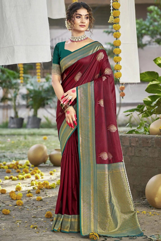 Wine Colour Silk Woven Work Traditional Saree SD1102832