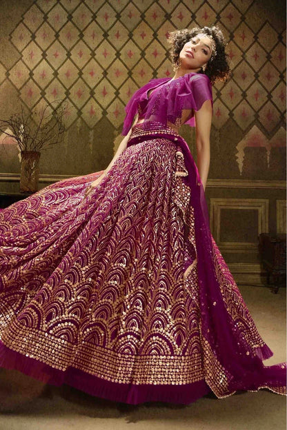 Wine Colour Soft Net Embroidery Lehenga Choli LC1080383 A