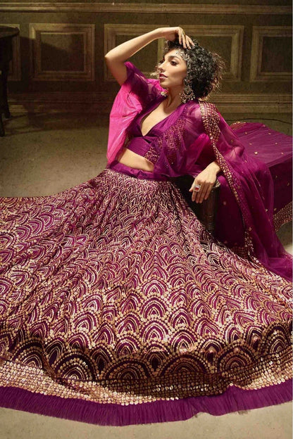 Wine Colour Soft Net Embroidery Lehenga Choli LC1080383 B