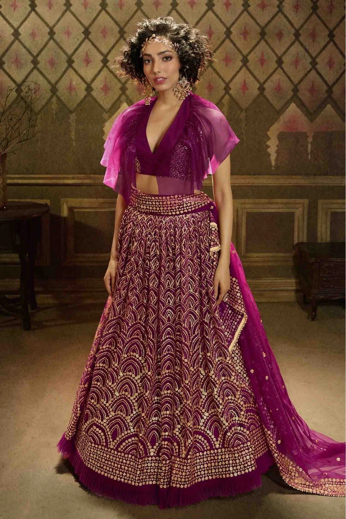 Wine Colour Soft Net Embroidery Lehenga Choli LC1080383