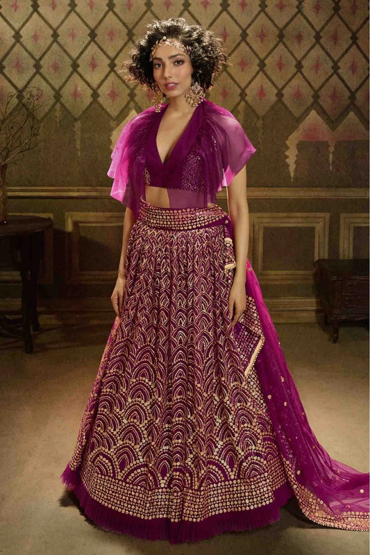Wine Colour Soft Net Embroidery Lehenga Choli LC1080383