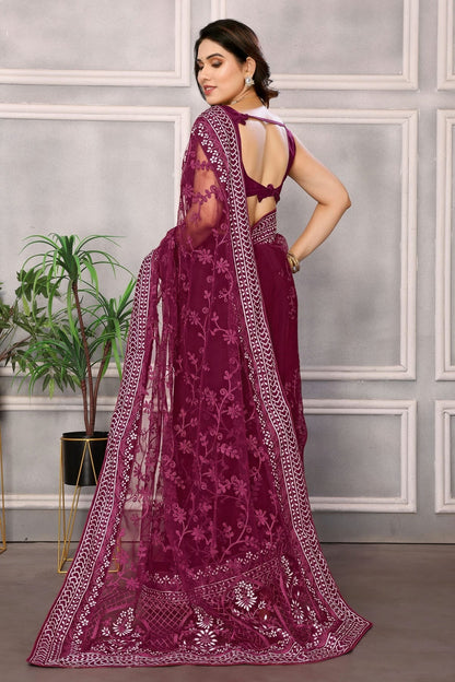 Wine Colour Soft Net Saree SD1110198 A