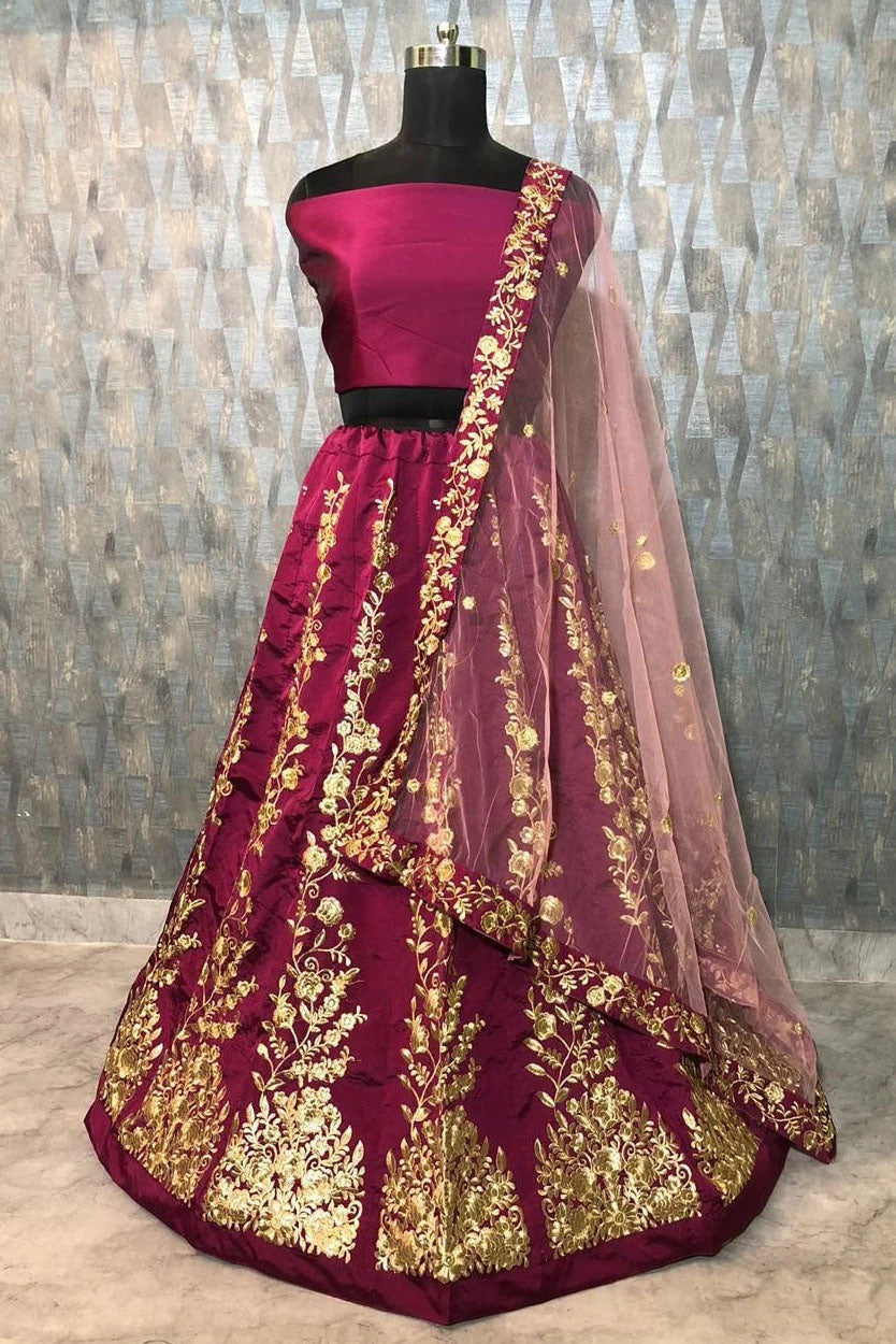 Wine Colour Taffeta Silk Lehenga Choli LC1020009 A