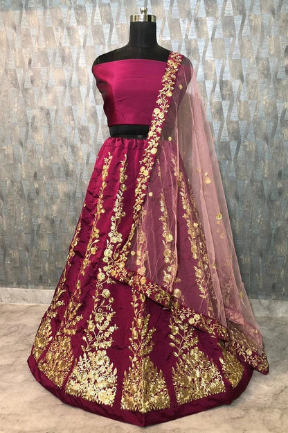 Wine Colour Taffeta Silk Lehenga Choli LC1020009 A