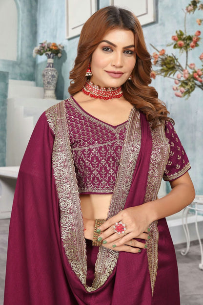 Wine Colour Vichitra Bloming Designer Saree SD1091225 A