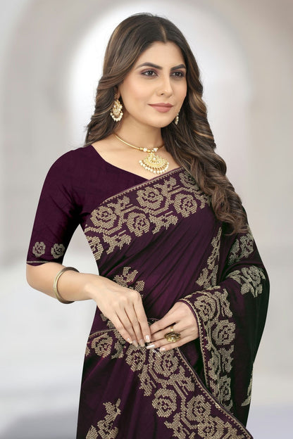 Wine Colour Vichitra Silk Designer Saree LC1121382 A