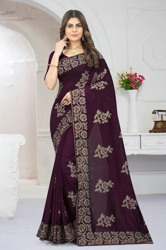 Wine Colour Vichitra Silk Designer Saree LC1121382