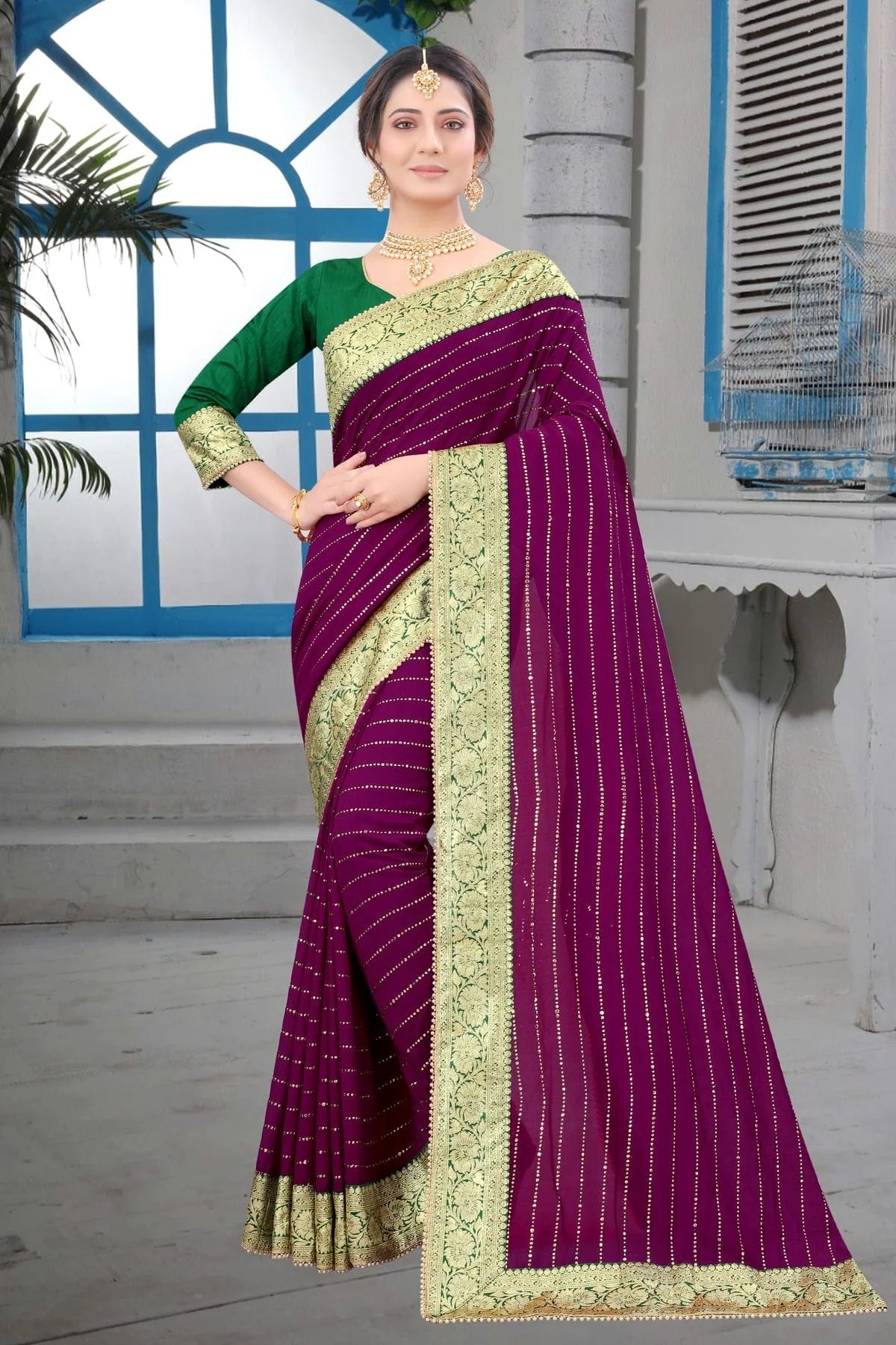 Wine Colour Vichitra Silk Designer Saree LC1121462