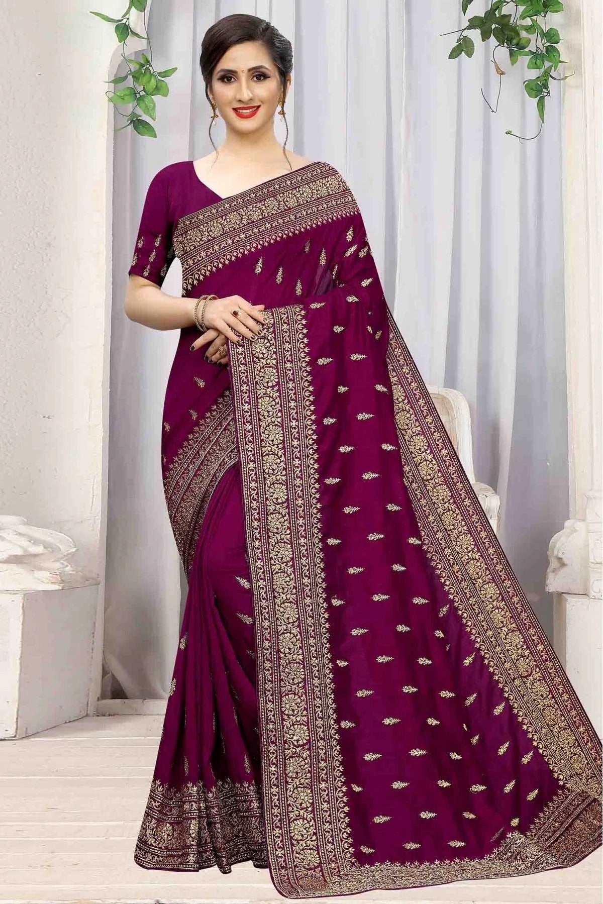 Wine Colour Vichitra Silk Designer Saree SD1090068