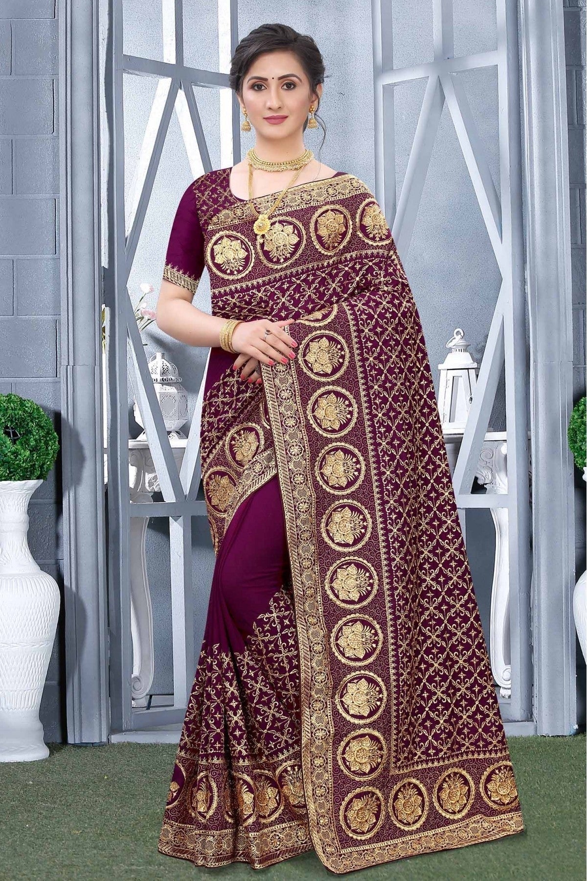 Wine Colour Vichitra Silk Designer Saree SD1090167