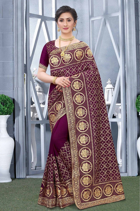 Wine Colour Vichitra Silk Designer Saree SD1090167