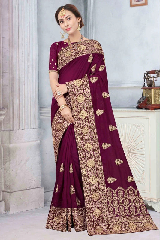 Wine Colour Vichitra Silk Designer Saree SD1090176