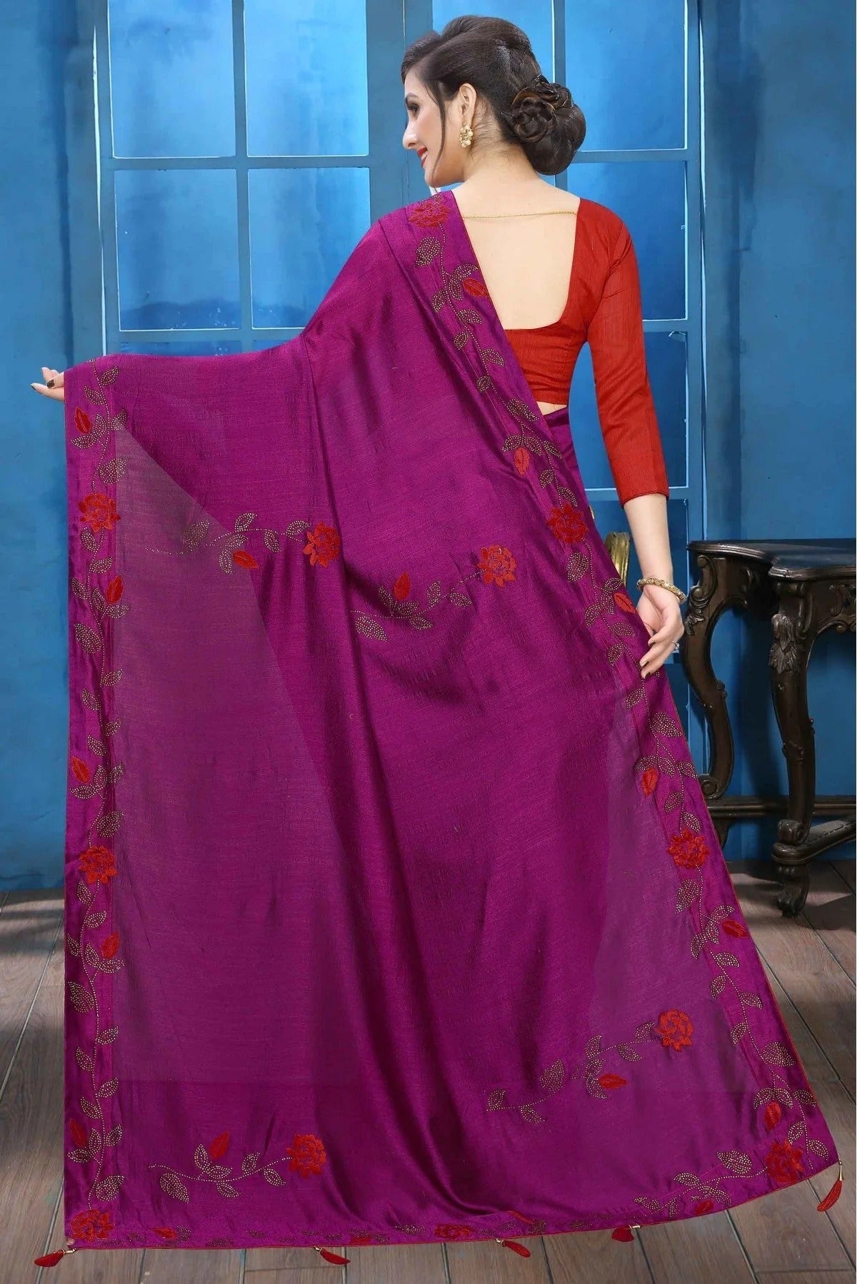 Wine Colour Vichitra Silk Designer Saree SD1120518 A