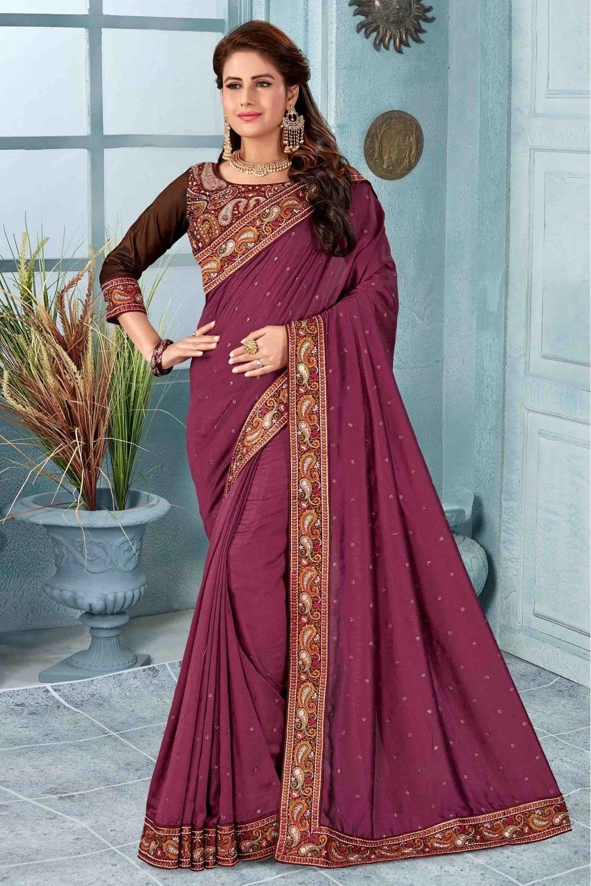 Wine Colour Vichitra Silk Designer Saree SD1120528