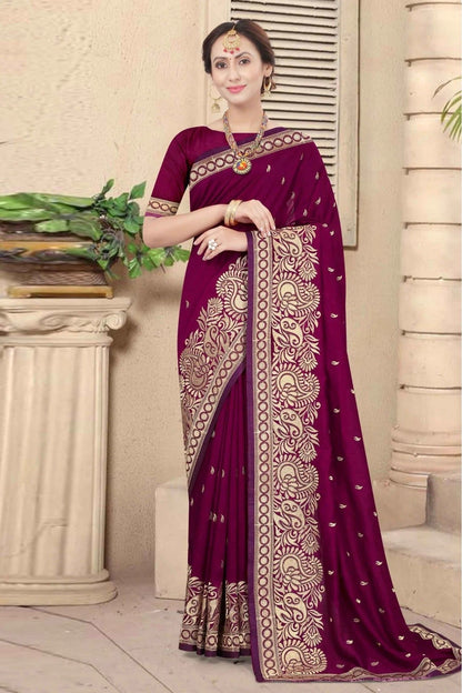 Wine Colour Vichitra Silk Designer Saree SD1120675