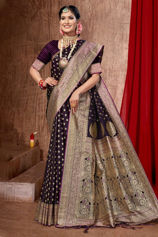 Wine Colour Woven Work Banarasi Silk Saree SD1101523