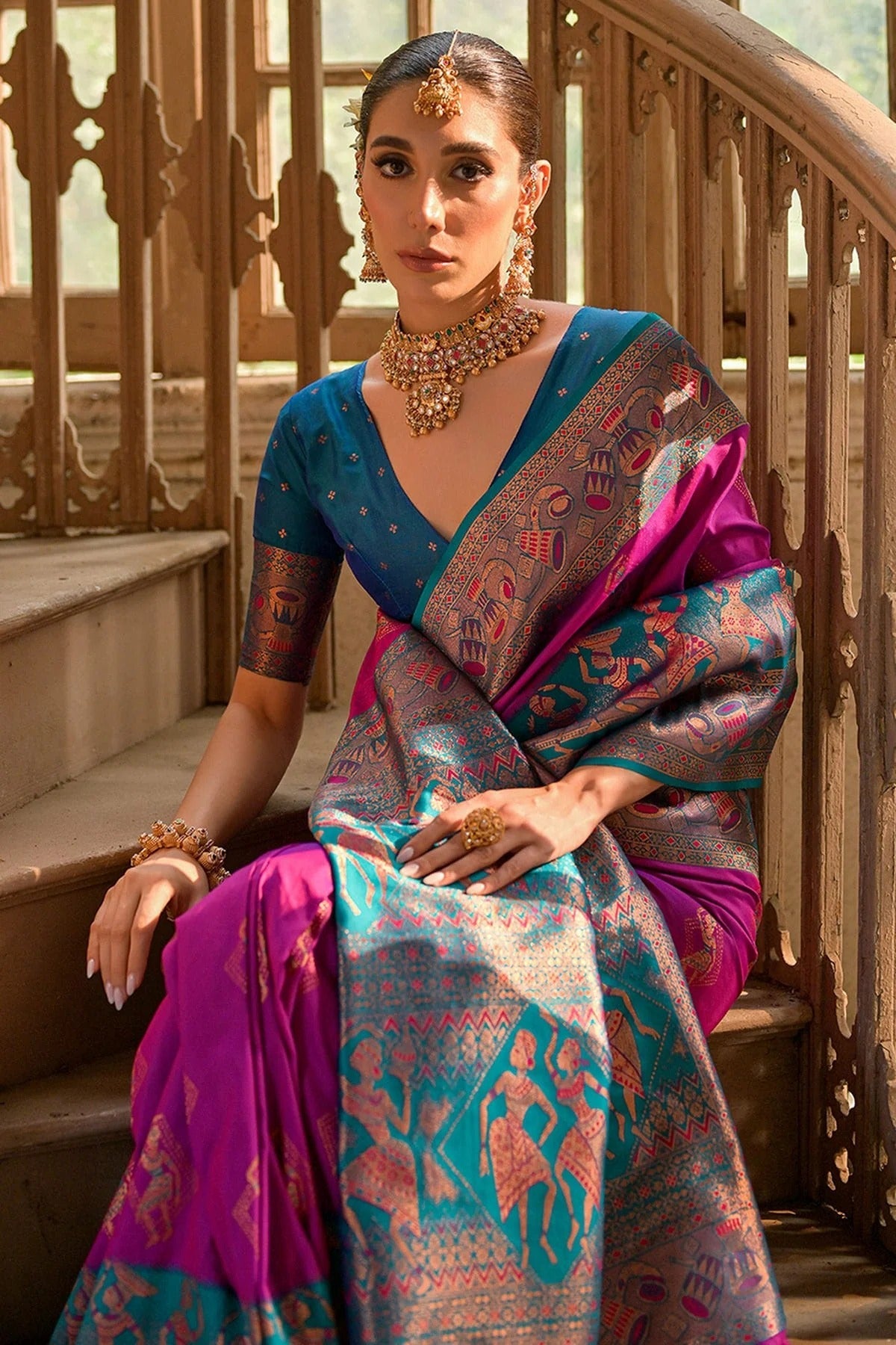 Wine Colour Woven Work Banarasi Silk Saree SD1260012 B
