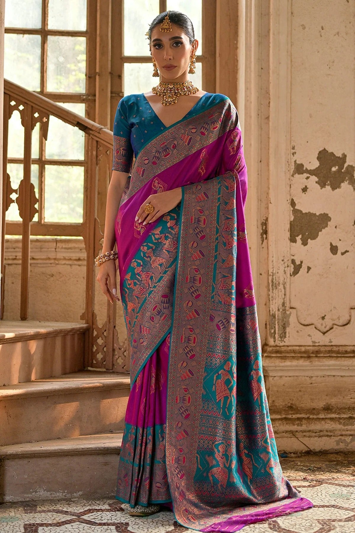 Wine Colour Woven Work Banarasi Silk Saree SD1260012