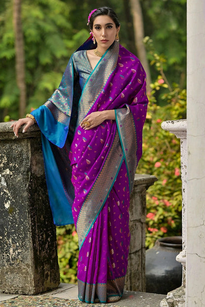 Wine Colour Woven Work Banarasi Silk Saree SD1260018 A