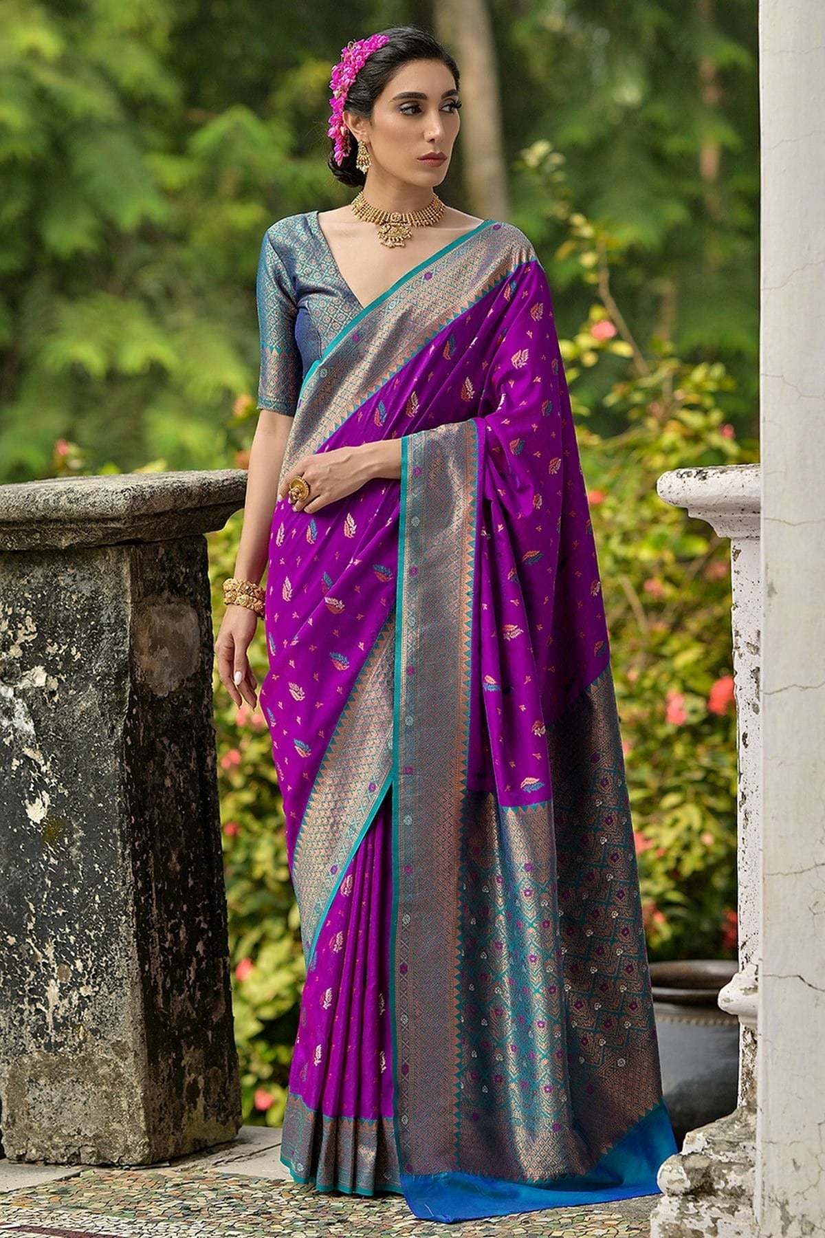 Wine Colour Woven Work Banarasi Silk Saree SD1260018