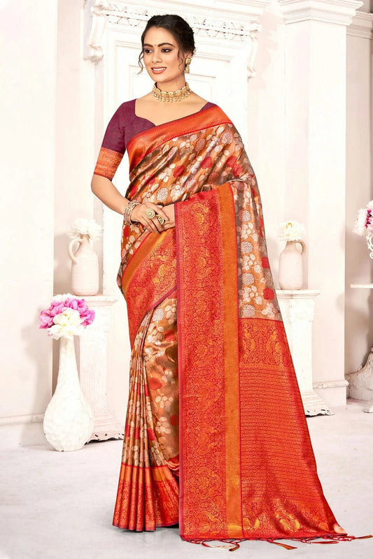 Wine Colour Woven Work Kanjivaram Silk Saree SD1102053