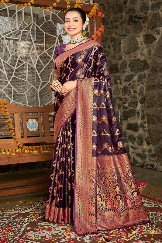 Wine Colour Woven Work Silk Saree SD1102162
