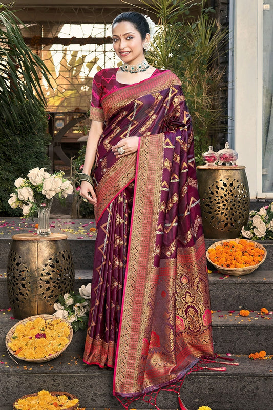 Wine Colour Woven Work Silk Saree SD1102164