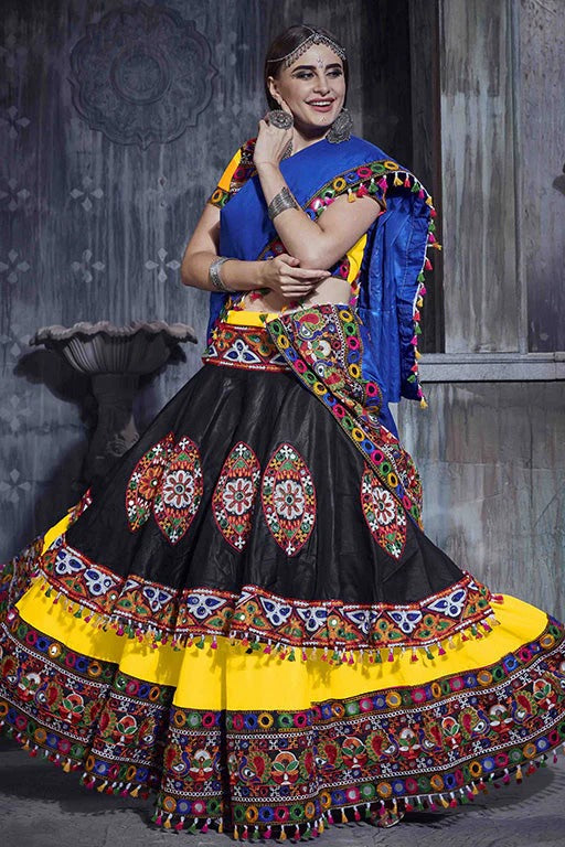 Yellow And Black Colour Art Silk Navratri Lehenga Choli LC1240063