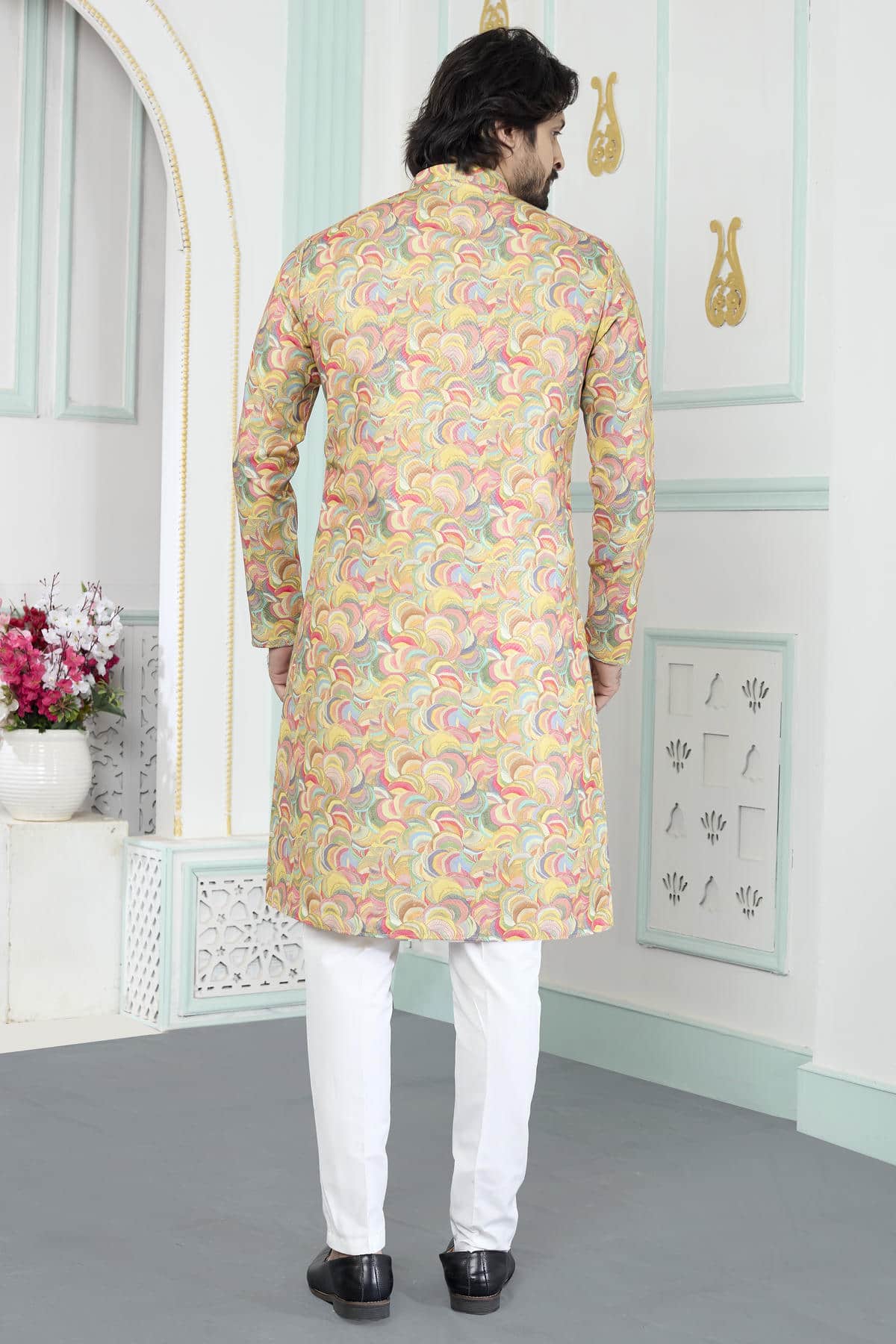 Yellow Colour Art Silk Digital Print Work Kurta Pajama