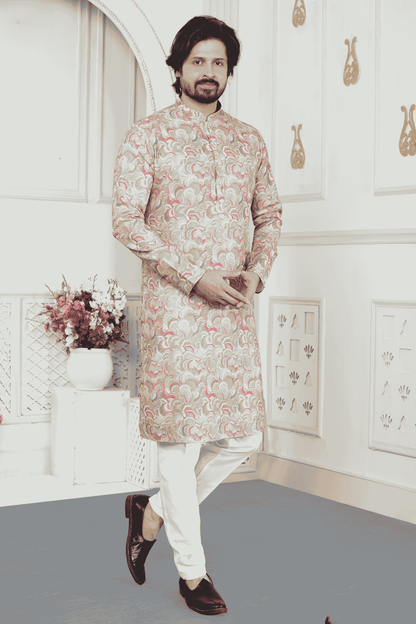 Yellow Colour Art Silk Digital Print Work Kurta Pajama