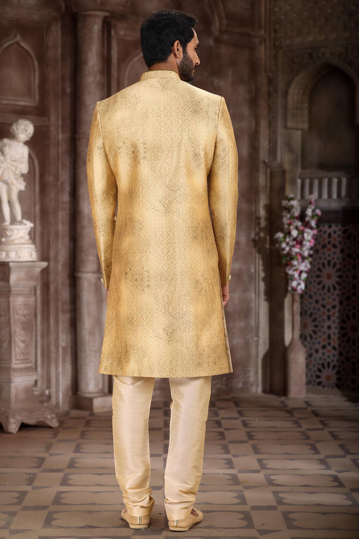Yellow Colour Art Silk Digital Printed Work indo western Sherwani