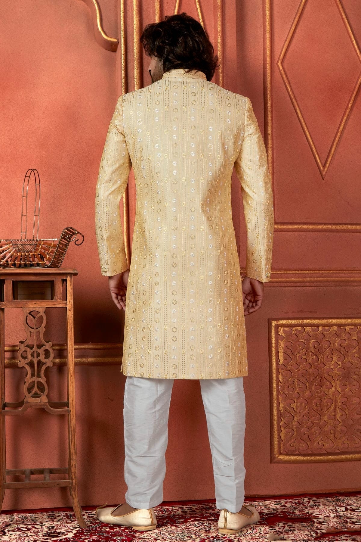 Yellow Colour Art Silk Indowestern Sherwani With Aligadhi Pant SH1230096 B