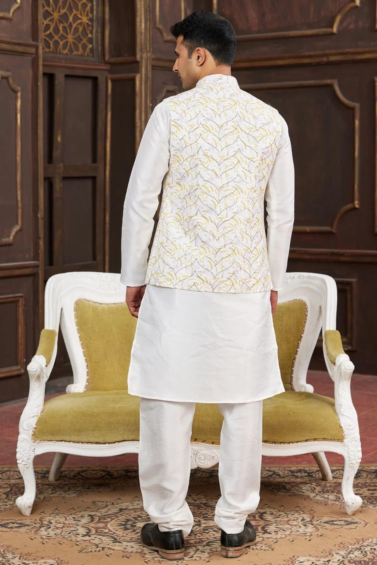 Yellow Colour Art Silk Kurta Pajama With Jacket KP1230264 A