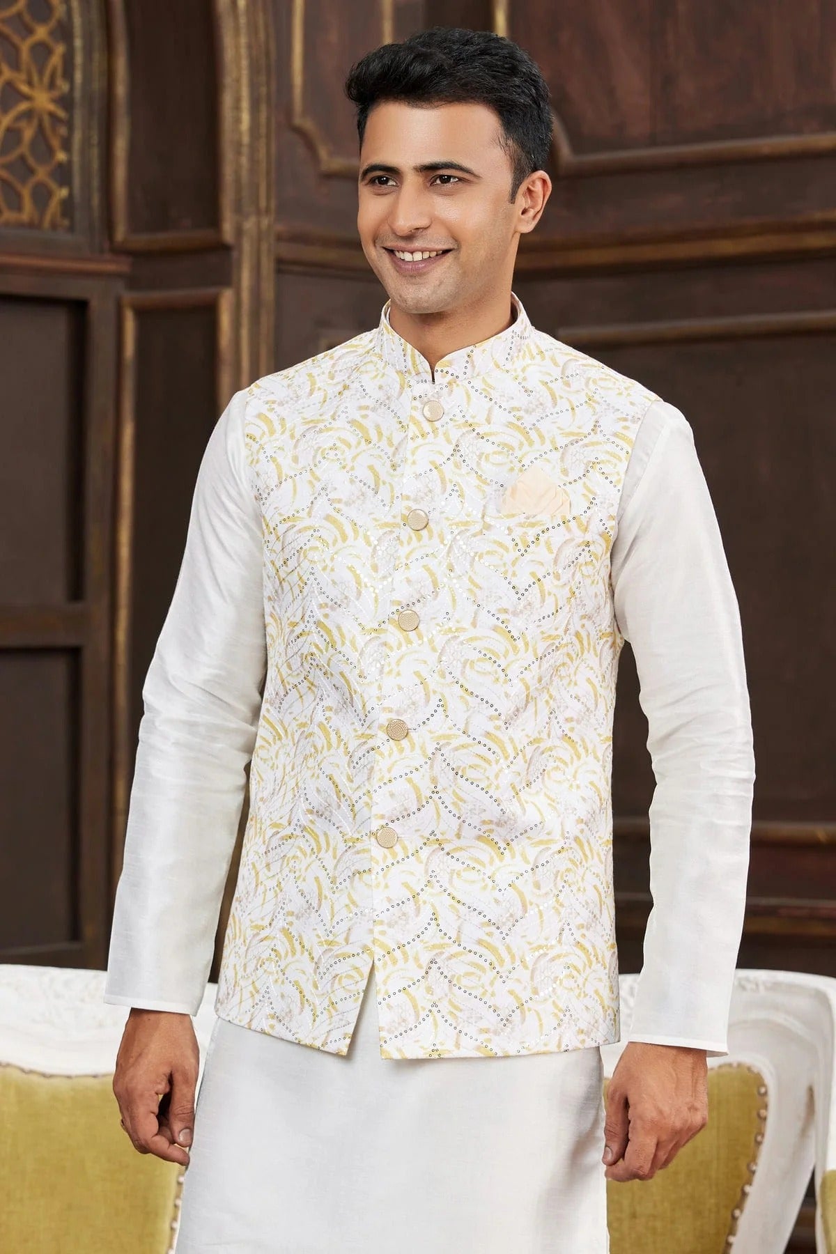 Yellow Colour Art Silk Kurta Pajama With Jacket KP1230264 B