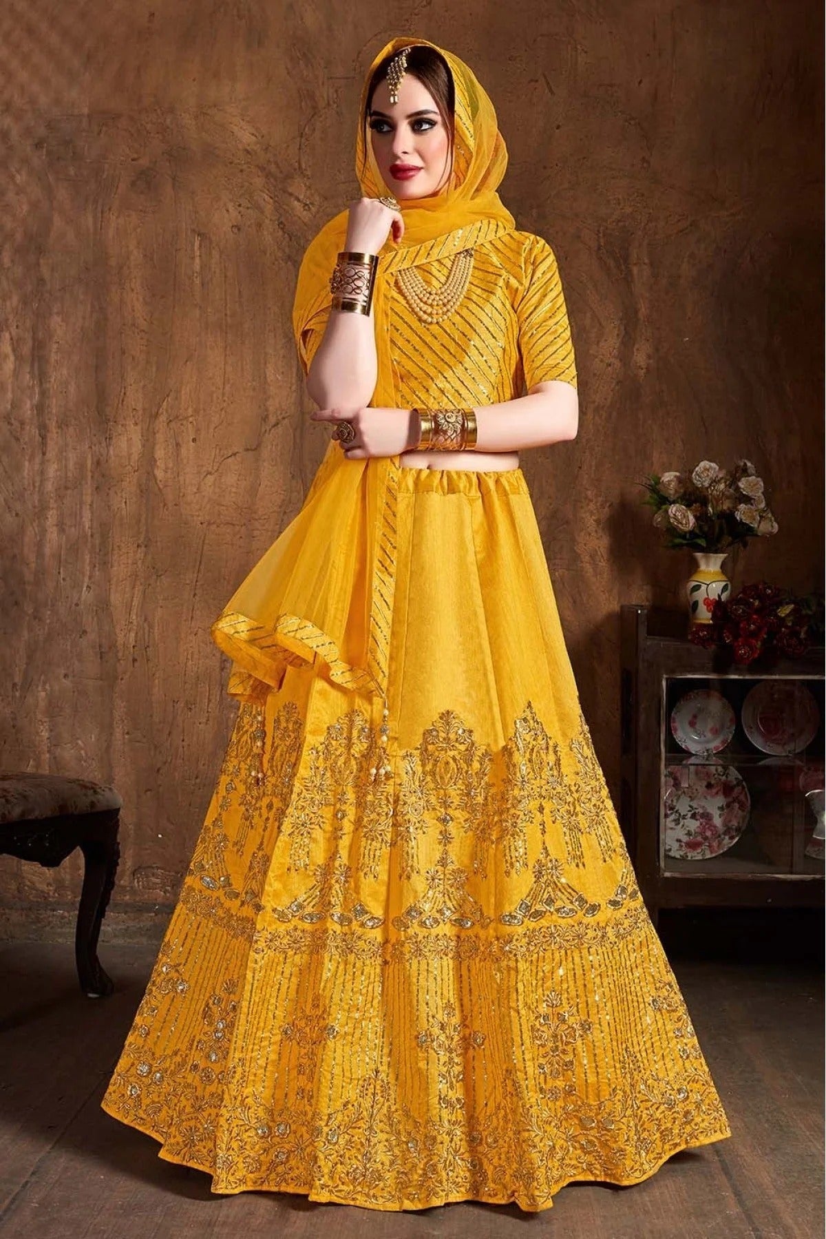 Yellow Colour Art Silk Lehenga Choli LC1010076 B