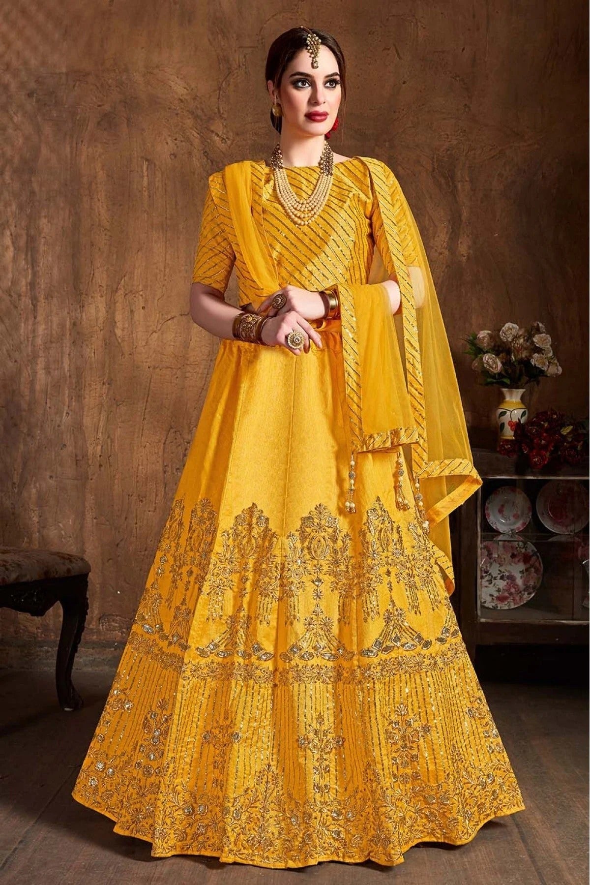 Yellow Colour Art Silk Lehenga Choli LC1010076