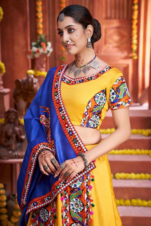 Yellow Colour Art Silk Navratri Lehenga Choli LC1240071 B