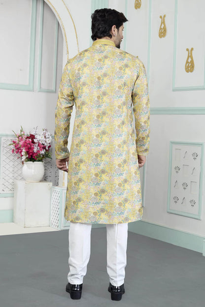 Yellow Colour Art Silk Pintux Work Kurta Pajama