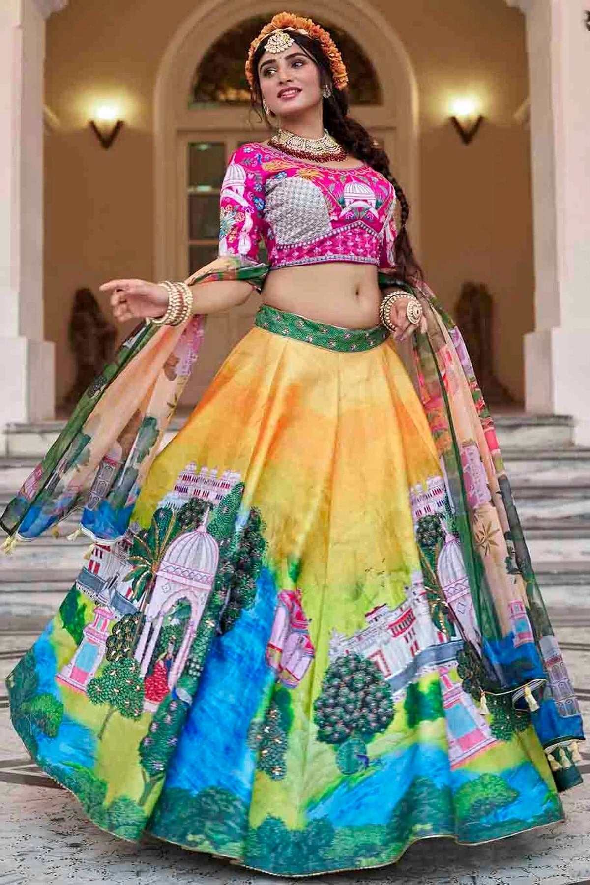 Yellow Colour Art Silk Printed and Hand Work Lehenga Choli LC1080970 A