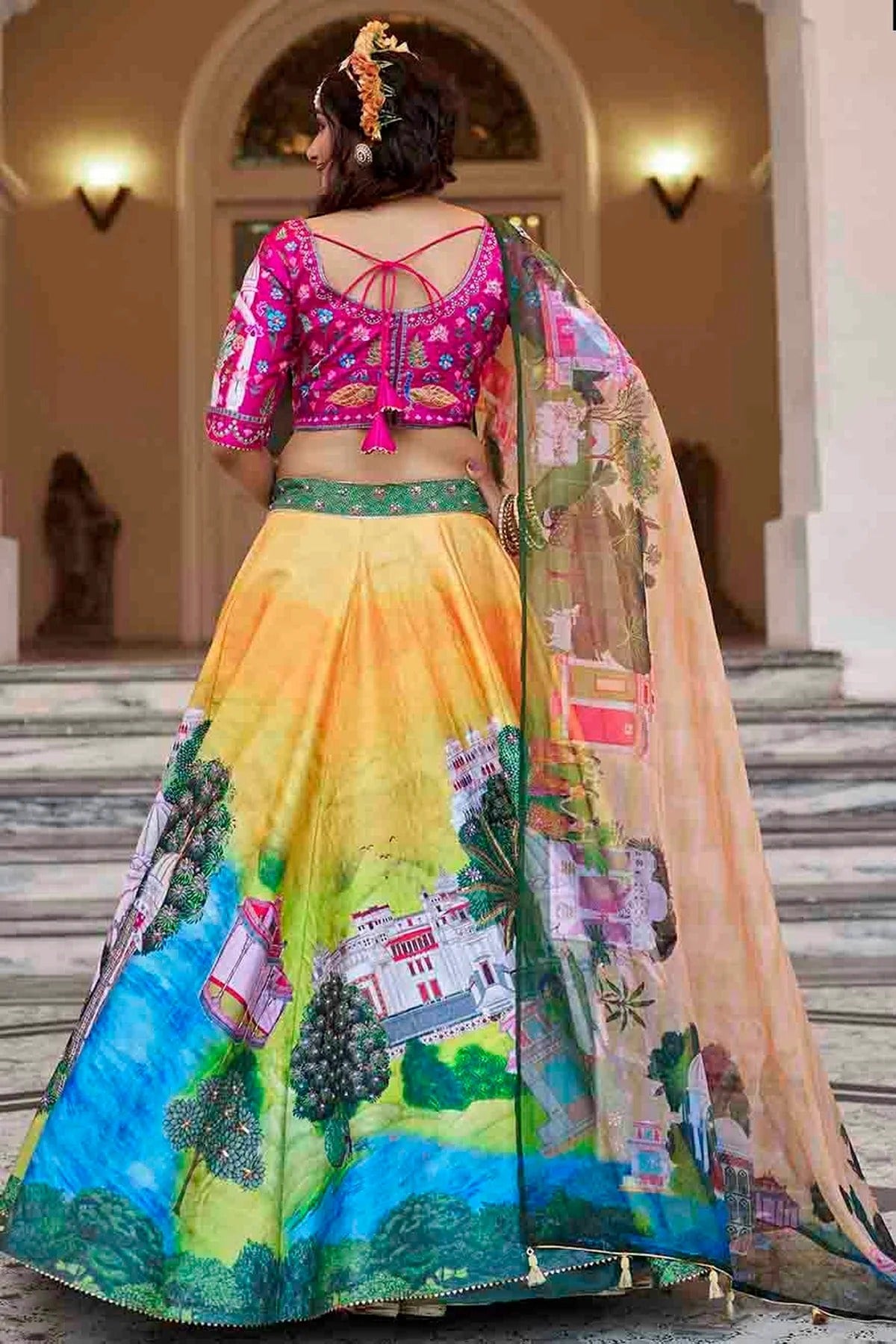 Yellow Colour Art Silk Printed and Hand Work Lehenga Choli LC1080970 B