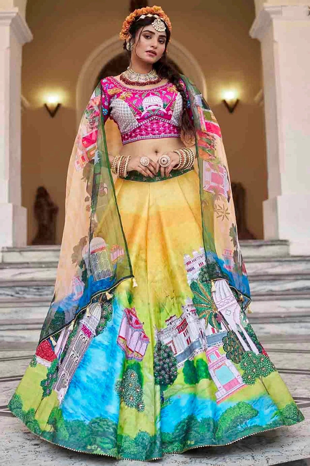 Yellow Colour Art Silk Printed and Hand Work Lehenga Choli LC1080970
